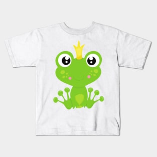 Cute Frog, Green Frog, Frog Prince, Crown Kids T-Shirt